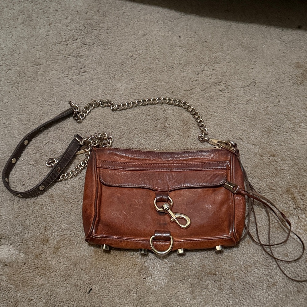 Rebecca Minkoff Tan Leather Crossbody Bag with Gold Chain